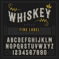 Whiskey label font and sample label design. vintage looking typeface in black-gold colors, editable and layered Royalty Free Stock Photo