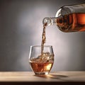 whiskey liquor bottle fills a glass , generated by AI