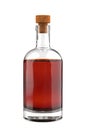 Whiskey, Liquor, Rum or Cognac Bottle is Partially Filled Isolated on White Background.