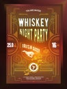 Whiskey night party flyer, banner or template design with gatsby frame on brown background. Vintage concept background Royalty Free Stock Photo