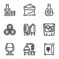 Whiskey production icon set, outline style