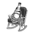 Whiskey in rocking chair sketch engraving vector