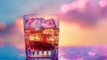 Whiskey on the rocks in a glass with colorful bokeh background Royalty Free Stock Photo