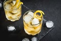 Whiskey on the rocks with lemon Royalty Free Stock Photo