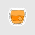 Whiskey shot glass as a sticker. Cartoon sketch graphic design. Doodle style. Colored hand drawn image. Party drink concept for Royalty Free Stock Photo