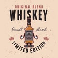 Whiskey smiling bottle vector colored emblem, badge, label or logo on light background Royalty Free Stock Photo