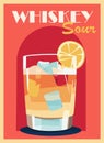 Whiskey Sour Cocktail retro poster vector art.