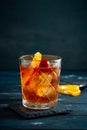 Whiskey sour cocktail with a slice of orange, cherry and ice, a classic alcoholic drink Royalty Free Stock Photo