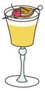 Whiskey Sour IBA cocktail. Stylish hand-drawn doodle cartoon style yellow drink served in a cobbler glass garnished with