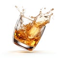 Whiskey Splash in Glass Isolated on White Background. Generative ai