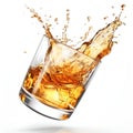 Whiskey Splash in Glass Isolated on White Background. Generative ai