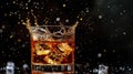 Whiskey splash with ice, bold and captivating, Ai Generated