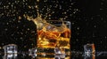 Whiskey splash with ice, bold and captivating, Ai Generated