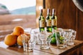 Whiskey table in a restaurant at the entrance. luxurious elegant aperitif in a restaurant on a lined terrace