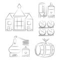Whiskey thin line icons - outline whisky process logos