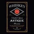 Whiskey Vintage border antique frame engraving western label retro vector Royalty Free Stock Photo