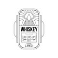 Whiskey vintage label design, premium exclusive strong drink badge estd 1963, alcohol industry monochrome emblem vector Royalty Free Stock Photo