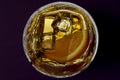 Whiskey or whisky in glass from top view isolated on dark background Royalty Free Stock Photo