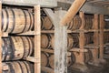 Whiskey or wine aging in barrels