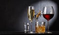 Whiskey, wine, champagne drinks Royalty Free Stock Photo