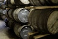 Whisky barrels in a distillery