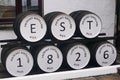 Whisky barrels in front of Pulteney distillery in Scotland Royalty Free Stock Photo