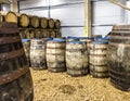 Whisky barrels in the store house Royalty Free Stock Photo