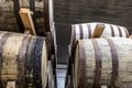 Whisky barrels in the store house Royalty Free Stock Photo