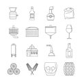 Whisky bottle glass icons set, outline style