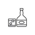 Whisky bottle with glass line icon, outline vector sign, linear style pictogram isolated on white.