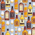 Whisky bottles and glasses background.
