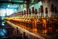 whisky bottles on a production line in distillery