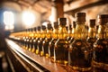 whisky bottles on a production line in distillery