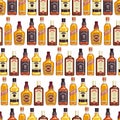 Whisky bottles seamless pattern background.