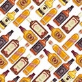 Whisky bottles seamless pattern background.