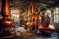 whisky distillation equipment and copper stills Royalty Free Stock Photo