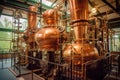 whisky distillation equipment and copper stills Royalty Free Stock Photo