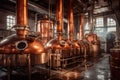 whisky distillery production line with bottles and caps