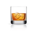 Whisky glass ice cubes icon, realistic style