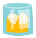 Whisky glass with ice cubes vector cartoon.