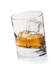 Whisky and ice cube isolation on a white