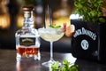 Whisky Sour drink made from Jack Daniel`s Tennessee Whiskey on a bar
