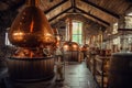 whisky stills in a traditional distillery setting Royalty Free Stock Photo