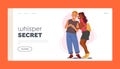 Whisper Secret Landing Page Template. Two Young Children Characters Boy and Girl Whispering. Youth, Joy Of Friendship