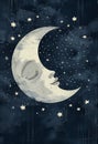 Whispering Dreams: A Dreamy Night\'s Illustration of a Crescent F