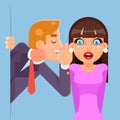 Whispering Ear Secrets Cartoon Businessman Gossip Rumor Character Super Sale Flat Design Vector Illustration Royalty Free Stock Photo