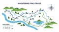 Whispering Pines Trails displays multiple hiking paths through a forested Royalty Free Stock Photo