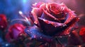 Whispering Romance: A Water Drop Adorned Valentine\'s Day Rose in Crimson Hues Royalty Free Stock Photo