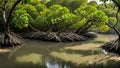 Whispering Tides: Mangrove Trees Arching Over a Tranquil Waterway