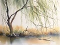 Whispering Willow Branches in Watercolor Royalty Free Stock Photo